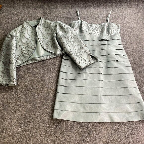 Jessica Howard Dress Jacket Set 12P Blue Tiered Strap Beaded Formal Wedding - Picture 1 of 16